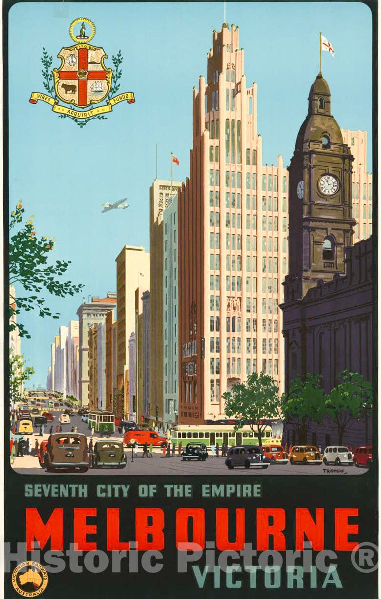 Vintage Poster -  Seventh City of The Empire, Melbourne, Victoria -  Trompf., Historic Wall Art