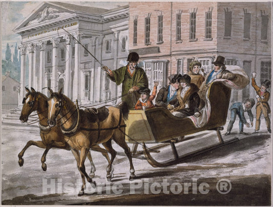 Art Print : John Lewis Krimmel - Winter Scene in Philadelphia—The Bank of The United States in The Background : Vintage Wall Art