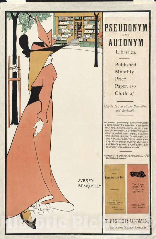 Vintage Poster -  The Pseudonym and autonym Libraries -  Aubrey Beardsley., Historic Wall Art