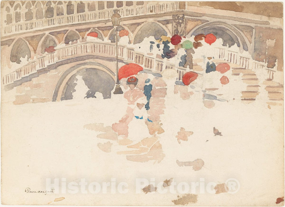Art Print : Maurice Brazil Prendergast - Umbrellas in The Rain, Venice : Vintage Wall Art
