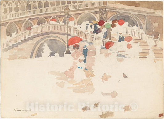 Art Print : Maurice Brazil Prendergast - Umbrellas in The Rain, Venice : Vintage Wall Art
