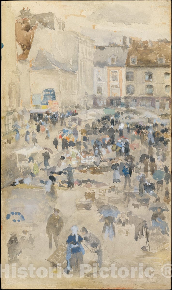 Art Print : James McNeill Whistler - Variations in Violet and Grey—Market Place, Dieppe : Vintage Wall Art