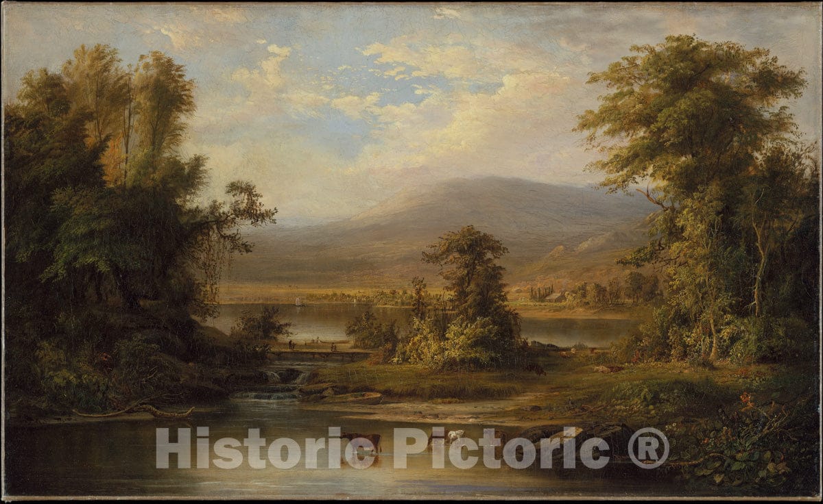 Art Print : Robert S. Duncanson - Landscape with Cows Watering in a Stream : Vintage Wall Art