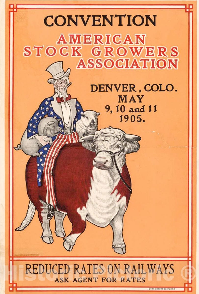 Vintage Poster -  Convention, American Stock Growers Association, Denver, Colo, May 9, 10 and 11, 1905., Historic Wall Art