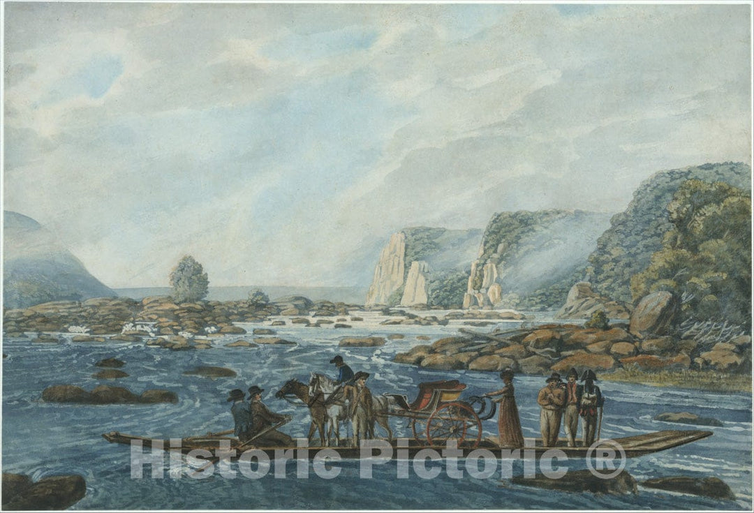 Art Print : Pavel Petrovich Svinin - A Ferry Scene on The Susquehanna at Wright's Ferry, Near Havre de Grace : Vintage Wall Art
