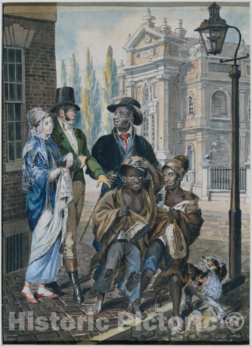 Art Print : Worldly Folk Questioning Chimney Sweeps and Their Master Before Christ Church, Philadelphia - Artist: John Lewis Krimmel - Created: c1813 : Vintage Wall Art