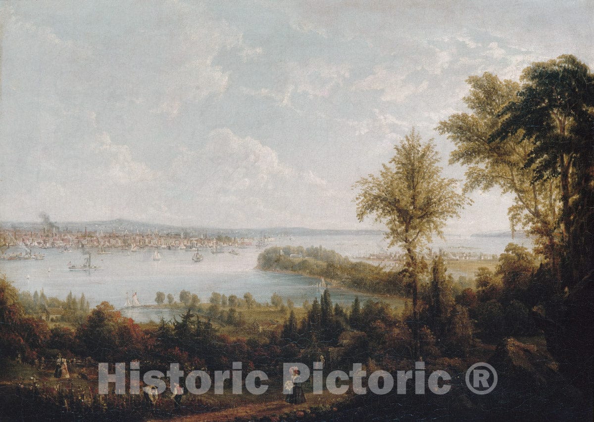 Art Print : Robert Havell Jr. - View of The Bay and City of New York from Weehawken : Vintage Wall Art