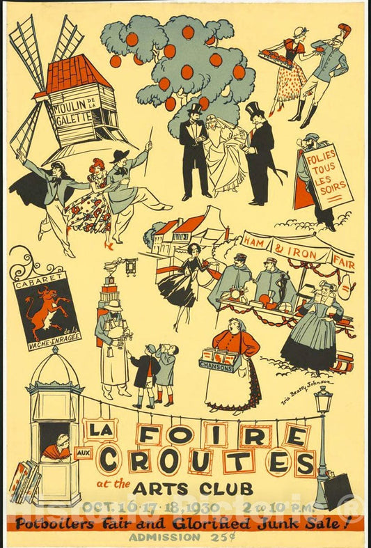 Vintage Poster -  La Foire aux Croutes at The Arts Club. Oct. 16.17.18, 1930 2 to 10 p.m. 1, Historic Wall Art