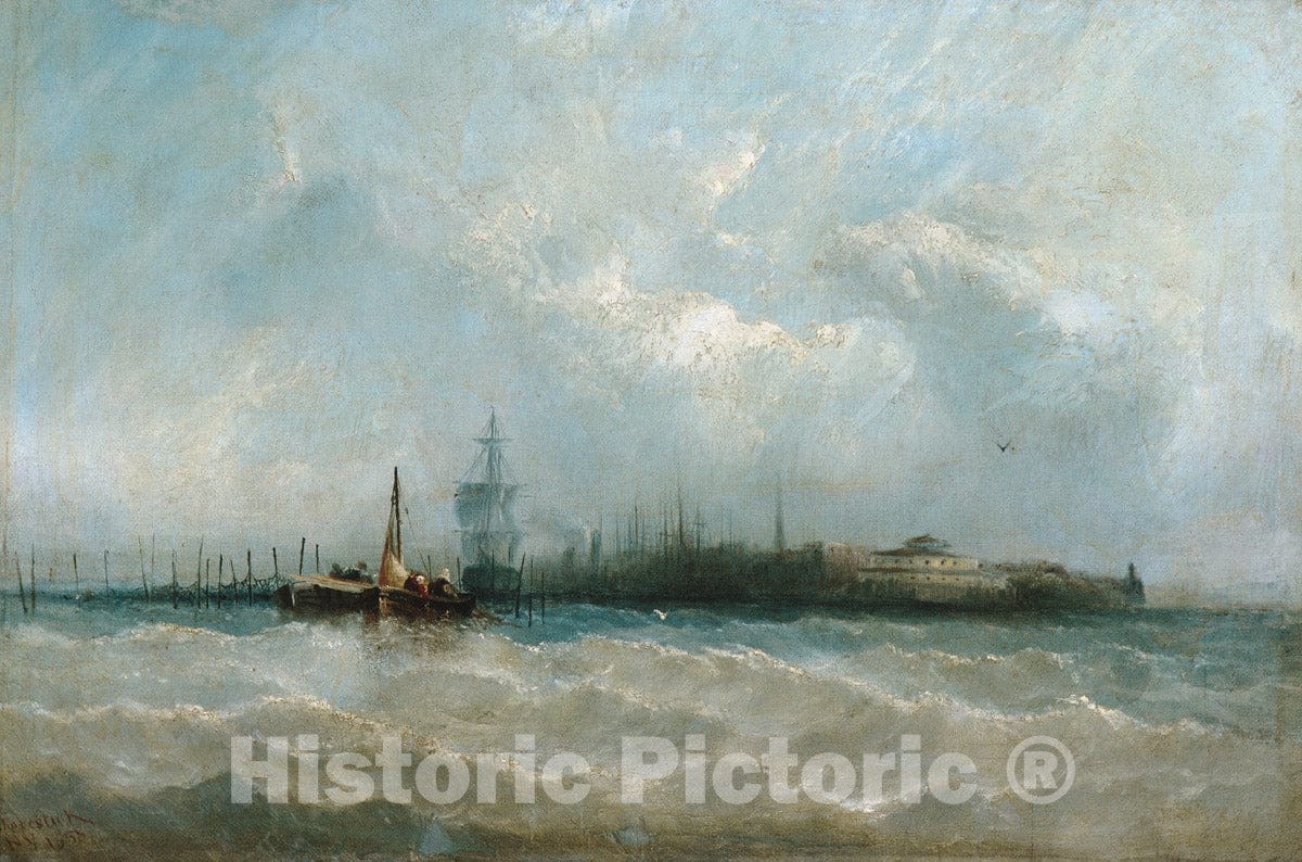 Art Print : Alfred Copestick - New York from The Harbor Showing The Battery and Castle Garden : Vintage Wall Art