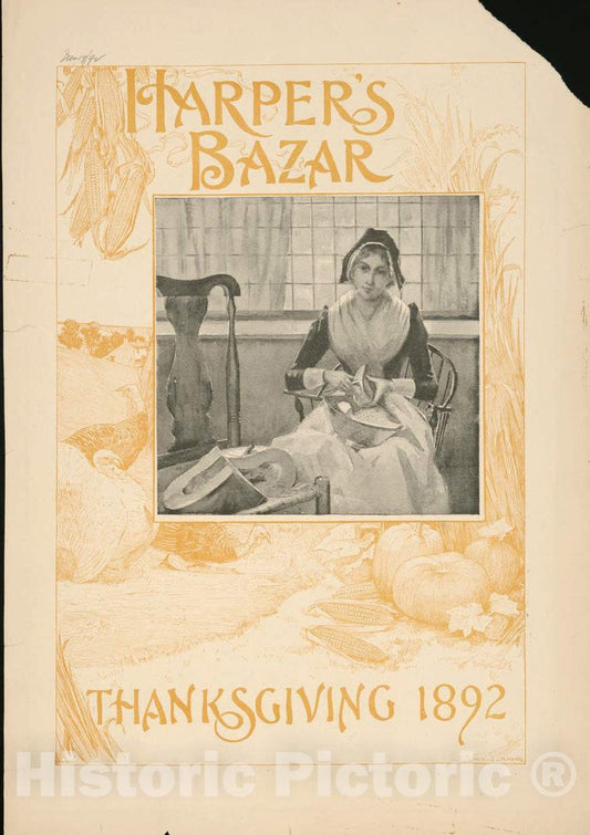 Vintage Poster -  Harper's Bazar Thanksgiving 1892, Historic Wall Art
