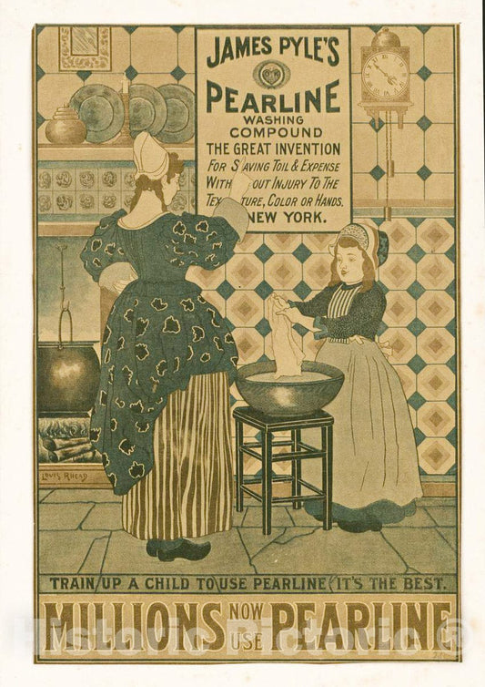 Vintage Poster -  Millions Now use Pearline. James Pyles's Pearline Washing Compound The Great Invention., Historic Wall Art