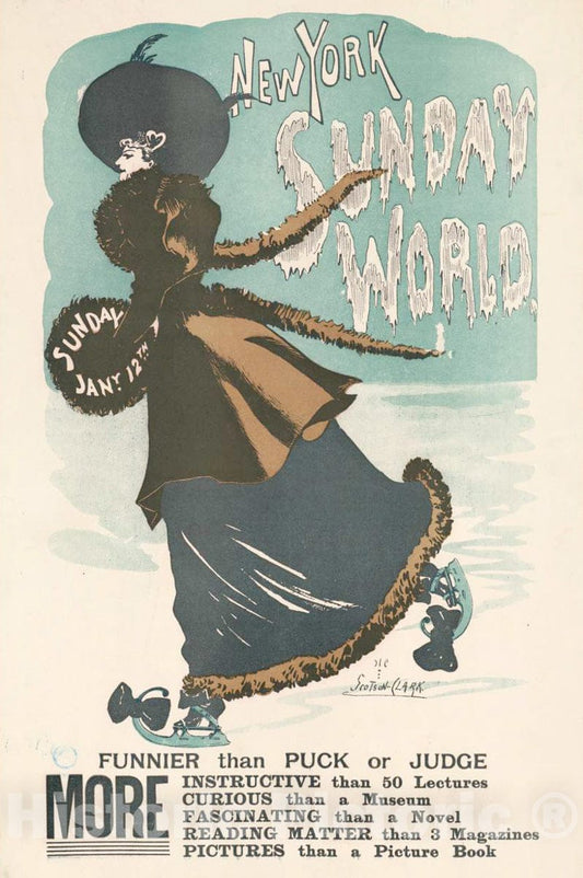 Vintage Poster -  New York Sunday World, Sunday, Jany 12th, Historic Wall Art