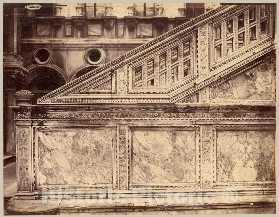 Photo Print : Marble Stairway Decorated with Architectural Sculpture : Vintage Wall Art