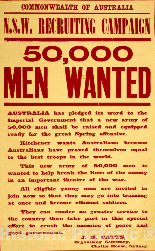 Vintage Poster -  50,000 Men Wanted, Historic Wall Art