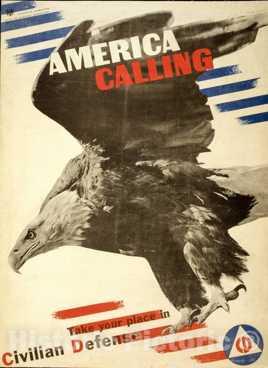 Vintage Poster - America Calling. Take Your Place in Civilian Defense - Herbert Matter., Historic Wall Art