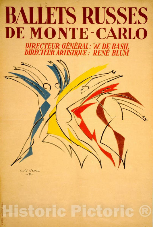 Vintage Poster -  Ballets russes de Monte - Carlo Directeur gÃ©nÃ©ral: W. de Basil -  Directeur artistique: RenÃ© Blum  -  AndrÃ© Masson - 33 - ., Historic Wall Art