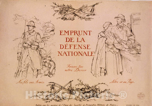 Vintage Poster -  Emprunt de la DÃ©fense Nationale. Faisons Tous Notre Devoir. Nos fils aux armÃ©es. Notre or au Pays, Historic Wall Art