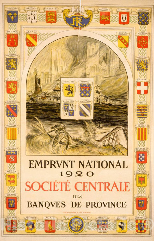 Vintage Poster -  Emprunt National 1920. SociÃ©tÃ© Centrale des Banques de Province, Historic Wall Art