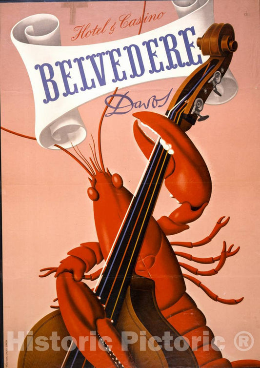 Vintage Poster -  Hotel & Casino Belvedere, Davos -  CK., Historic Wall Art