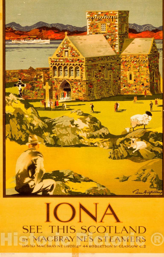 Vintage Poster -  Iona -  See This Scotland by MacBrayne's Steamers -  Tom Gilfillany., Historic Wall Art