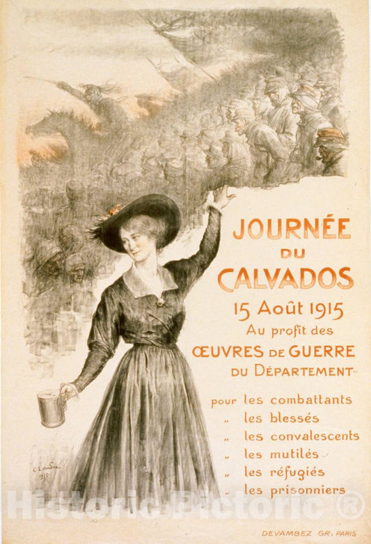 Vintage Poster -  JournÃ©e du Calvados. 15 aoÃ´t 1915. Au Profit des oeuvres de Guerre du DÃ©partement, Historic Wall Art