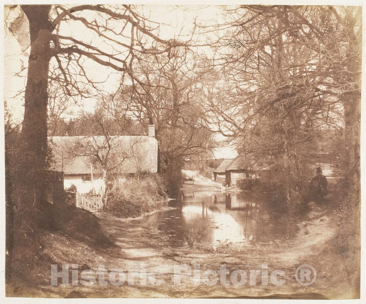 Photo Print : John Dillwyn Llewelyn - View of a House in The Woods, with a Waterlogged Road : Vintage Wall Art