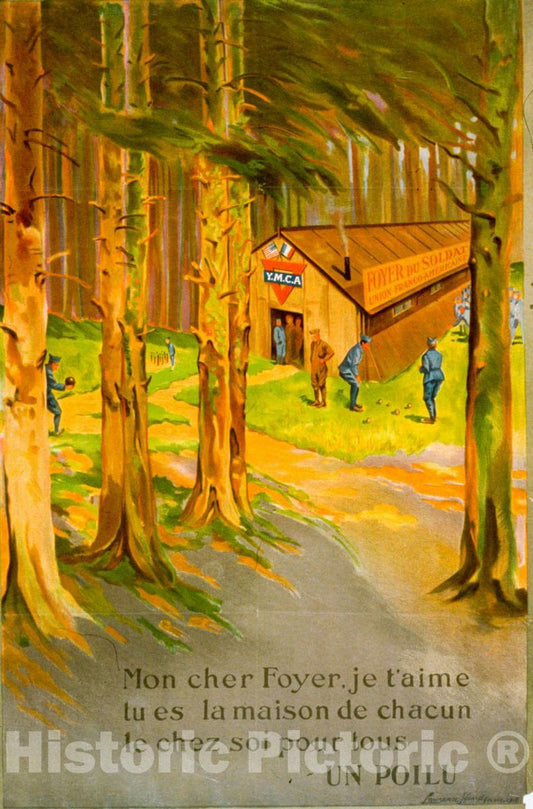 Vintage Poster -  Mon Cher Foyer, je T'Aime tu ES la Maison de chacun le Chez SOI Pour Tous -  un poilu, Historic Wall Art