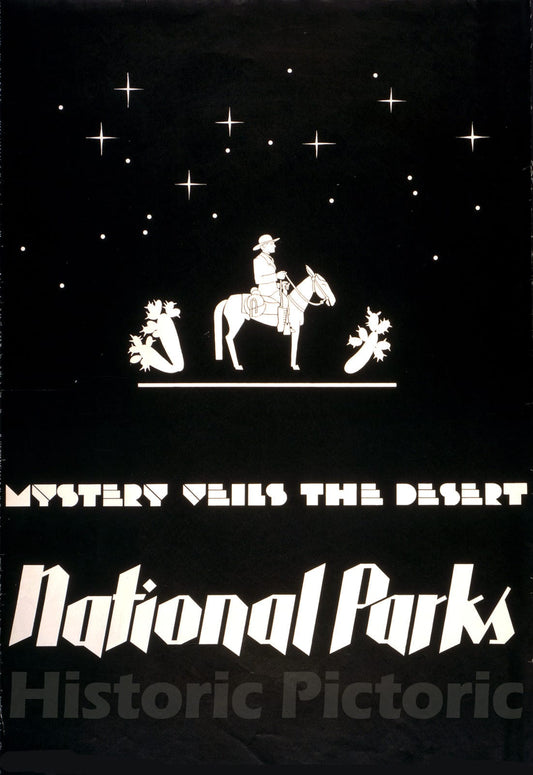 Vintage Poster -  Mystery veils The Desert -  National Parks -  Dorothy Waugh., Historic Wall Art