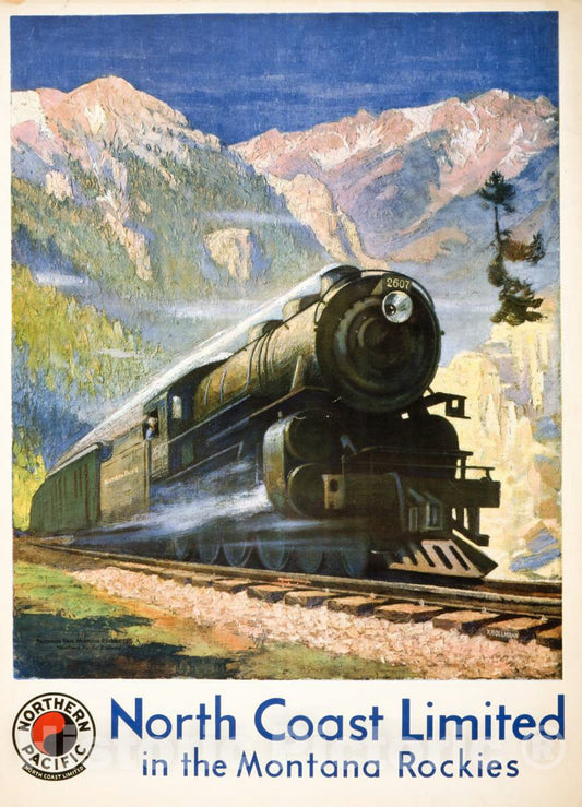 Vintage Poster -  North Coast Limited in The Montana Rockies Northern Pacific, North Coast Limited  -  Krollman., Historic Wall Art