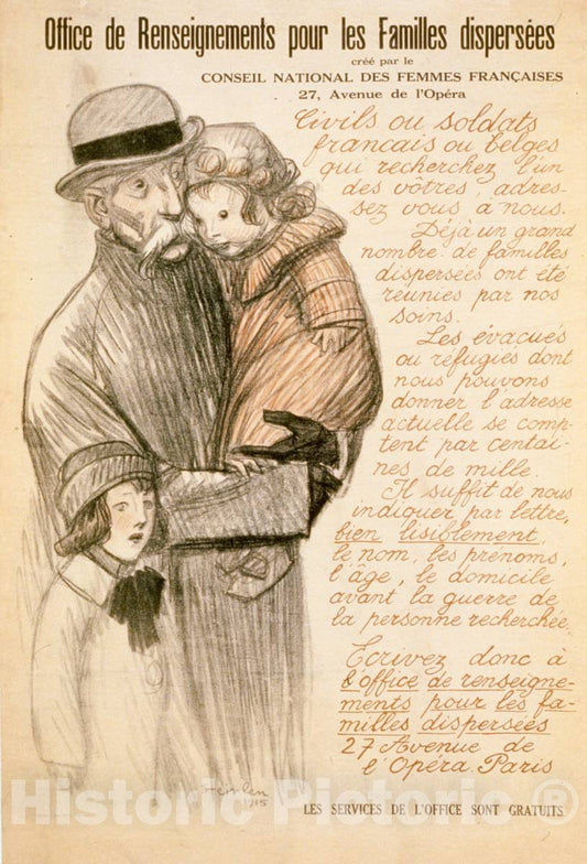 Vintage Poster -  Office de renseignments Pour les familles dispersÃ©es, Historic Wall Art