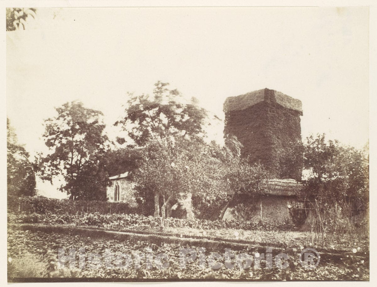 Photo Print : Vegetable Garden and Ivy Covered Tower : Vintage Wall Art
