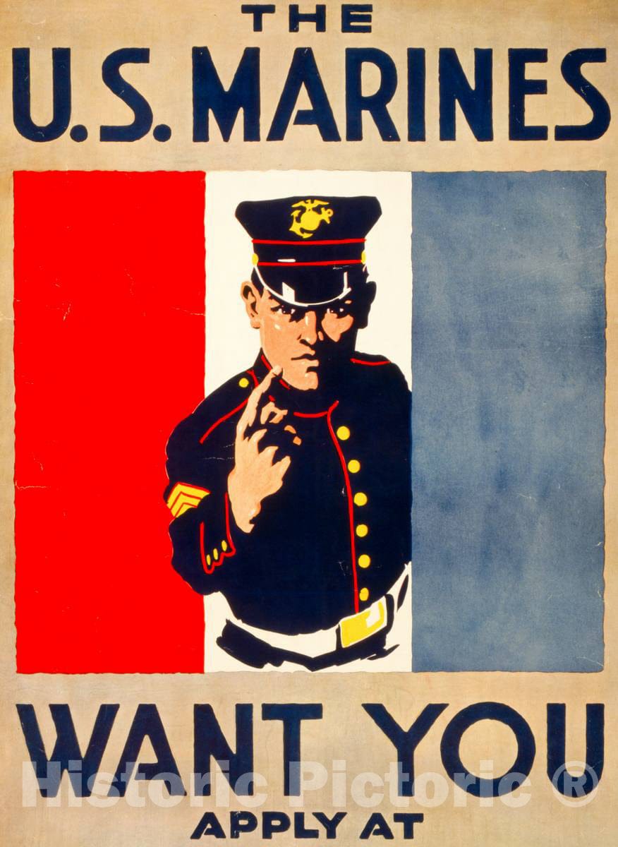 Vintage Poster -  The U.S. Marines Want You, Historic Wall Art