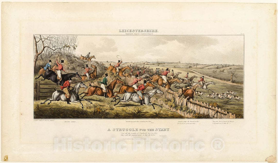 Art Print : A Struggle for the Start, plate one from The Leicestershire Hunt, John Dean Paul, 1825, Vintage Wall Decor :