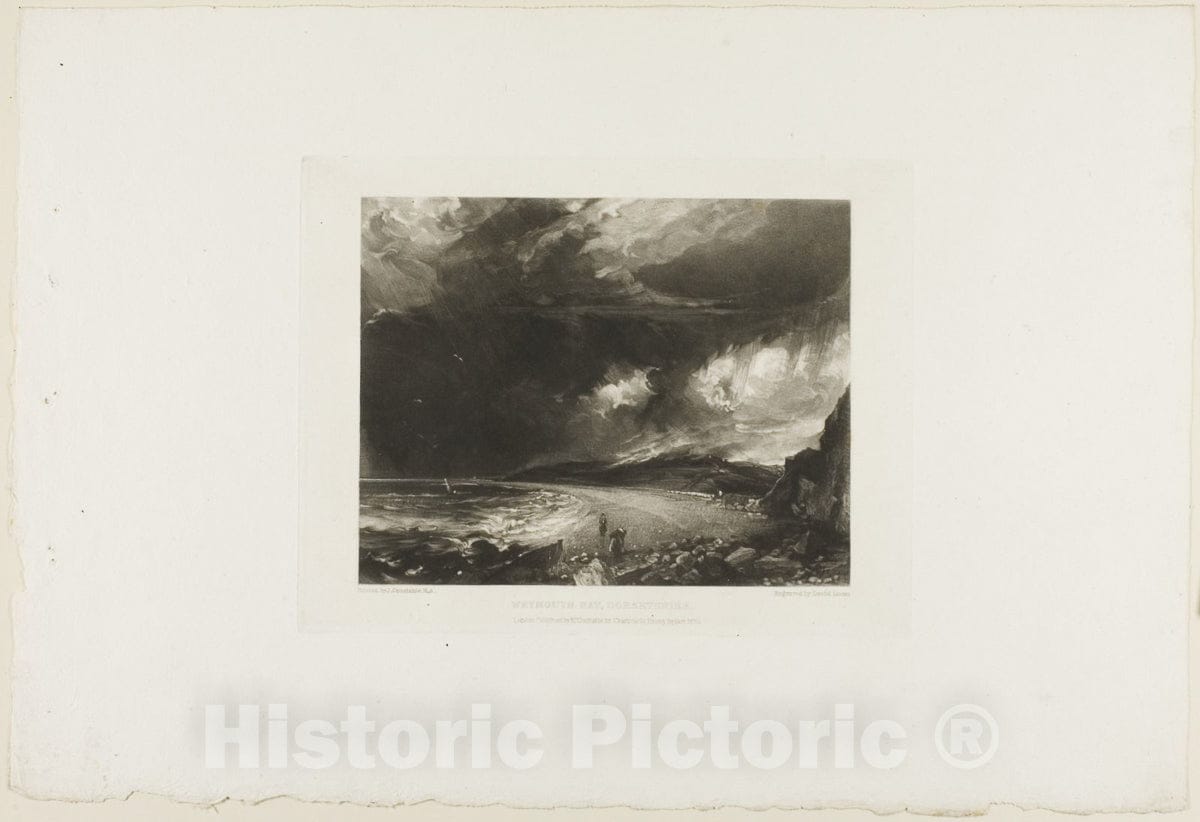 Art Print : Weymouth Bay, Dorsetshire, David Lucas, c 1830, Vintage Wall Decor :