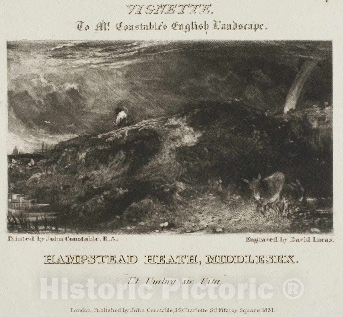 Art Print : Hampstead Heath, Middlesex, David Lucas, c.1852, Vintage Wall Decor :