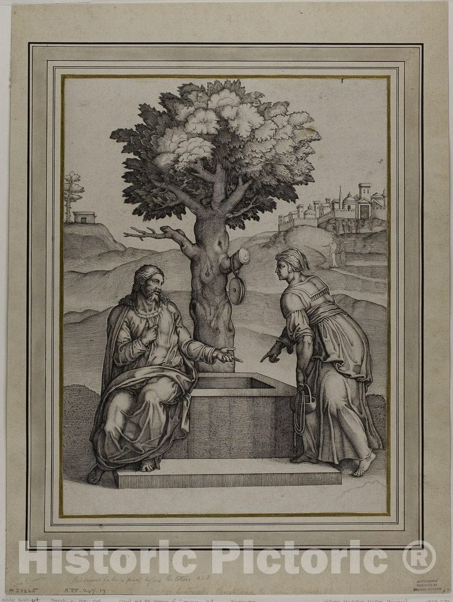 Art Print : Christ and the Woman of Samaria, Nicolas Beatrizet, c.1553, Vintage Wall Decor :
