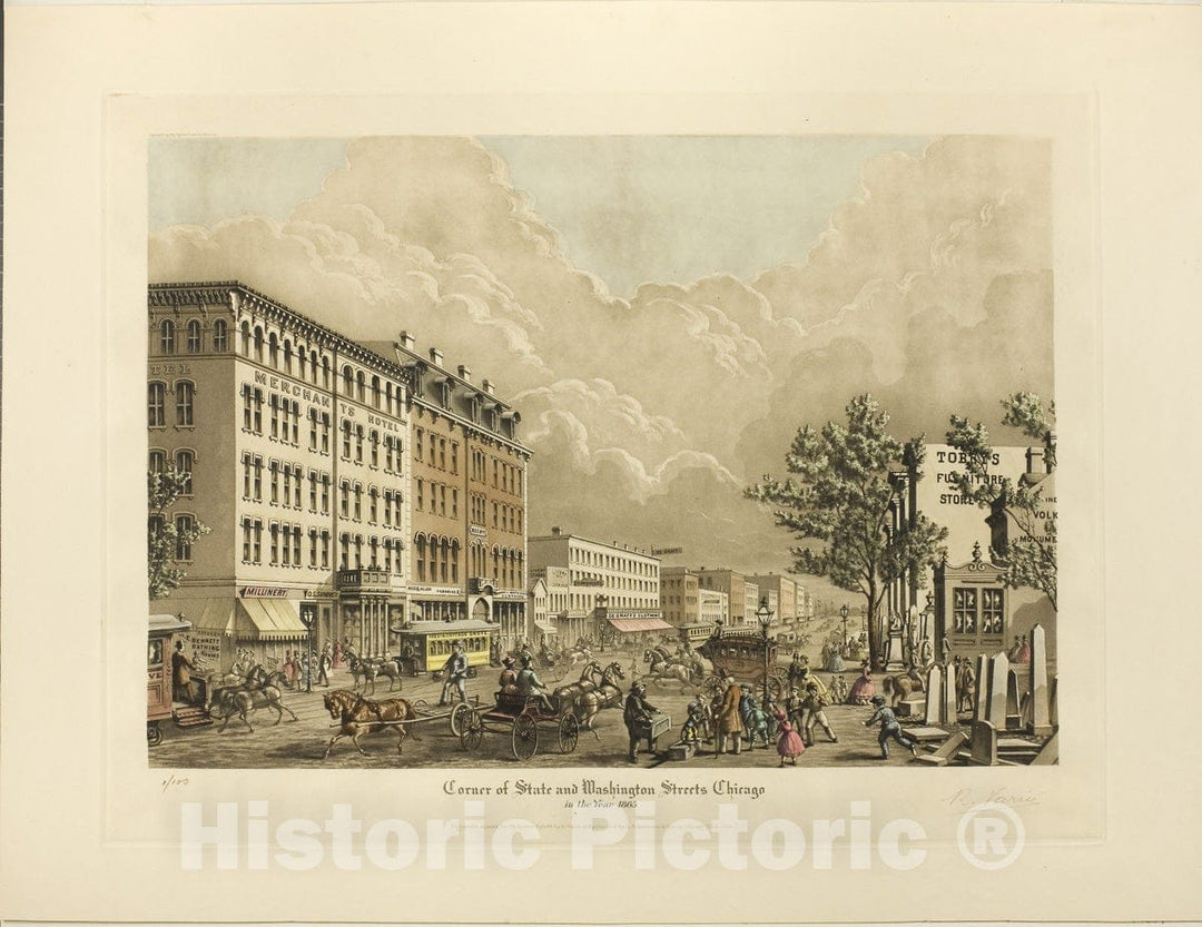Art Print : Corner of State and Washington Streets, Chicago, in the Year 1865, Raoul Varin, 1928, Vintage Wall Decor :