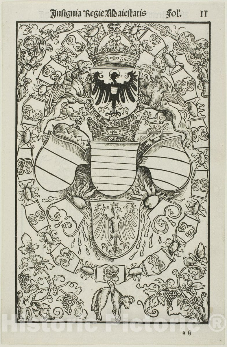 Art Print : Coat of Arms of Maximilian I as King of the Romans, Albrecht DÃ¼rer, 1517, Vintage Wall Decor :