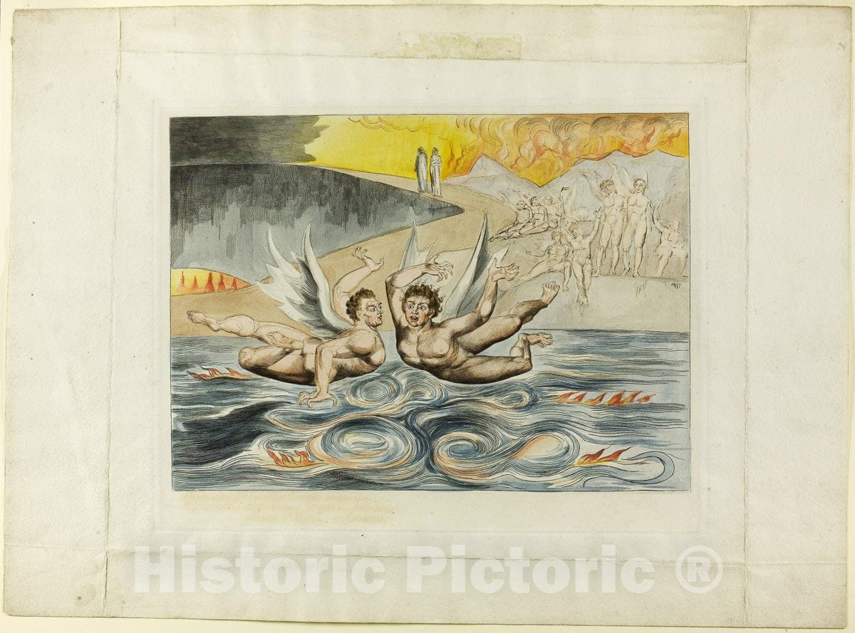 Art Print : The Circle of the Corrupt Officials; the Devils Mauling Each Other. Inferno, canto XXII., William Blake, 1827, Vintage Wall Decor :
