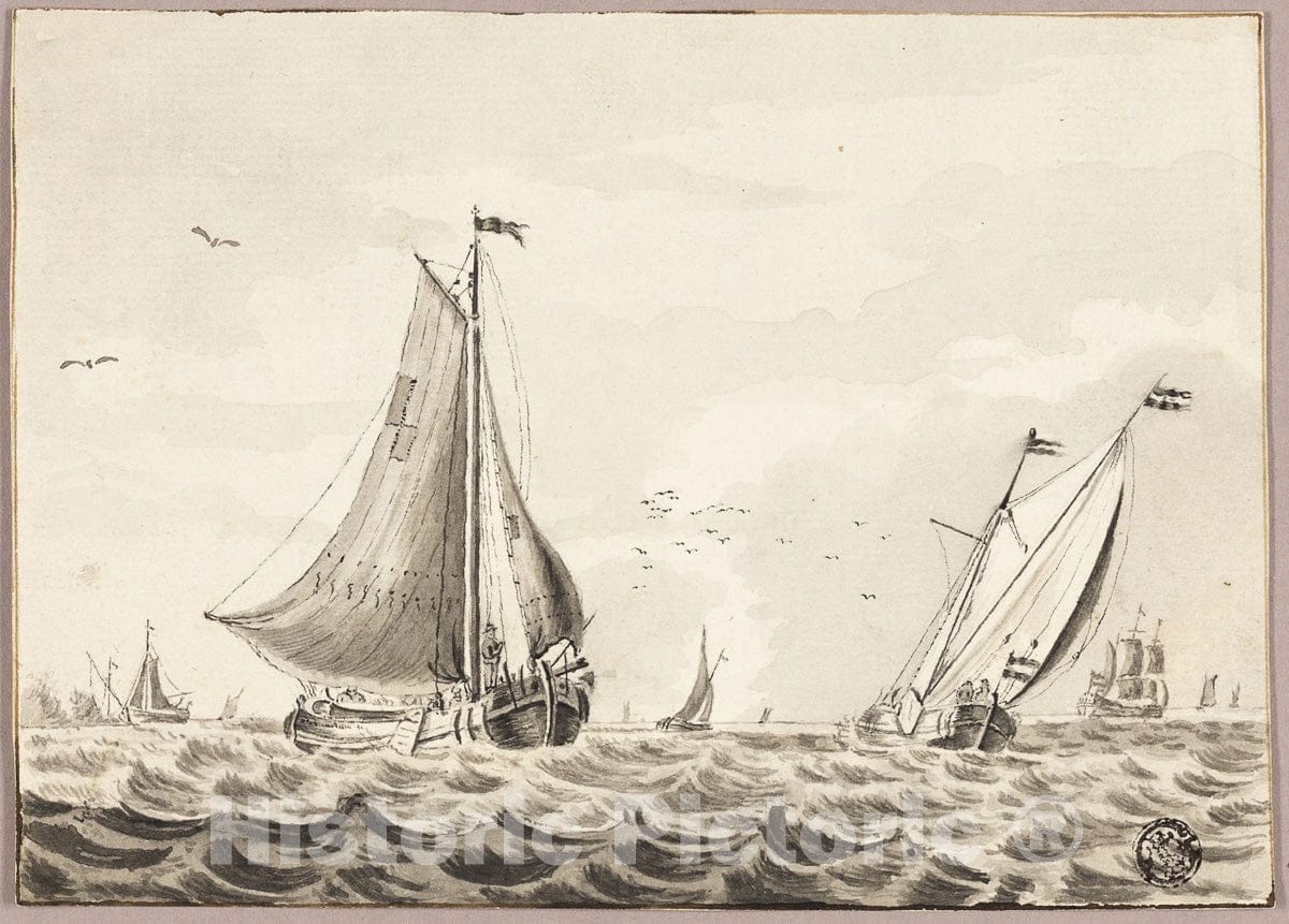 Art Print : Sailboats on Sea, Unknown artist, c 1501, Vintage Wall Decor :