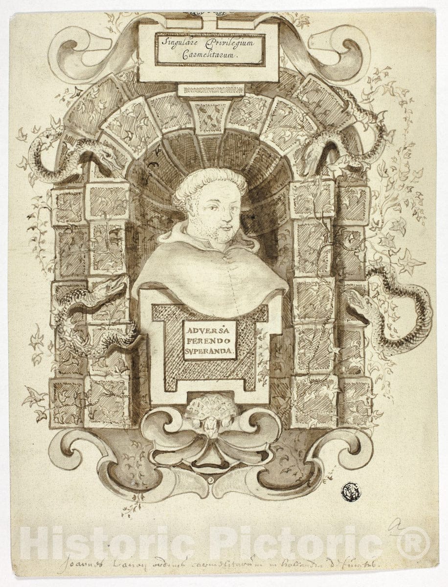 Art Print : Bust Portrait of Carmelite Monk in Niche, Johannes Lanoy, c 1700, Vintage Wall Decor :