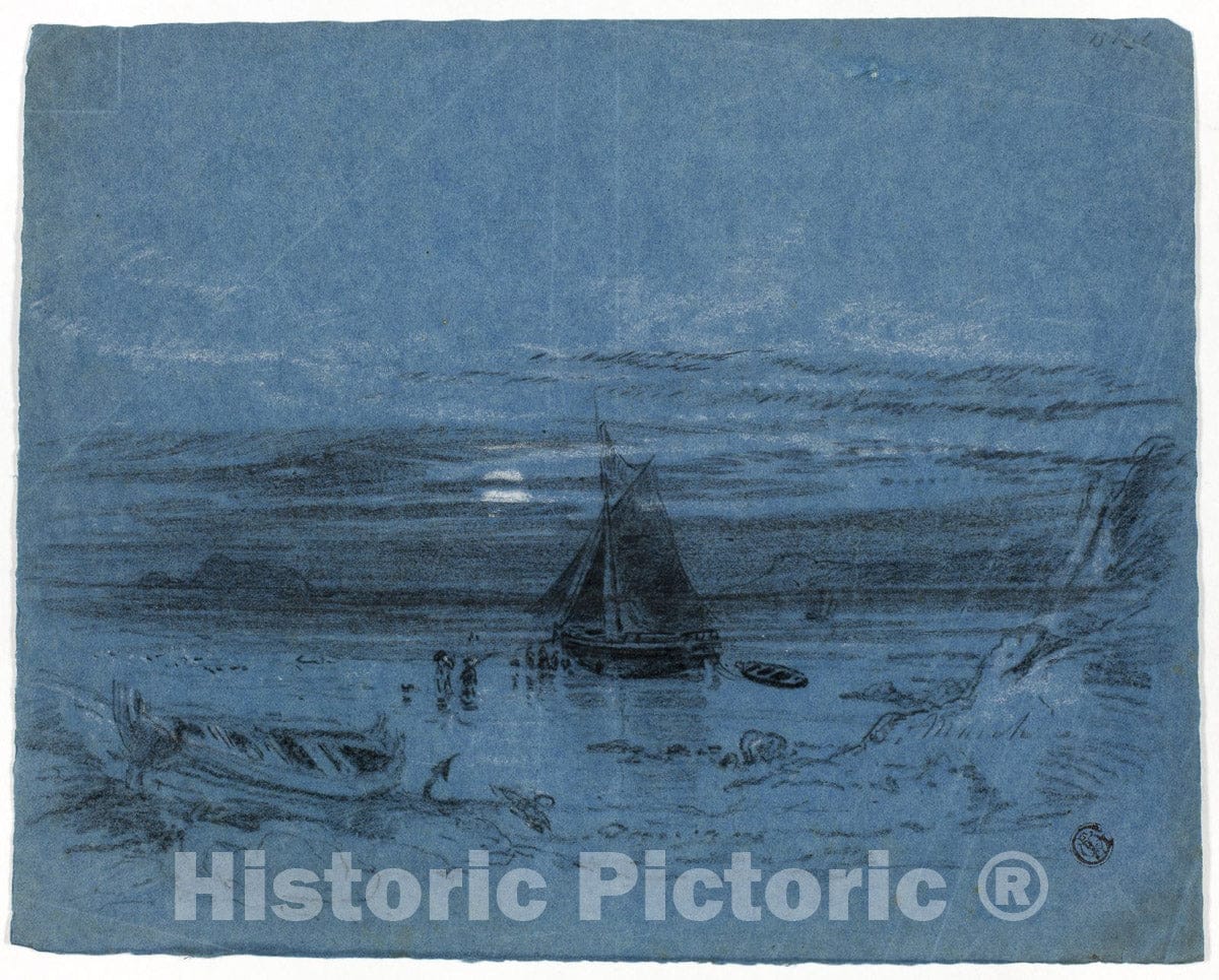 Art Print : Moonlight on Bay, B. Murch, c 1795, Vintage Wall Decor :