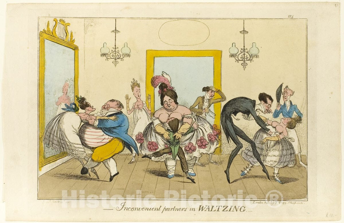Art Print : Inconvenient Partners in Waltzing, Isaac Robert Cruikshank, c.1818, Vintage Wall Decor :