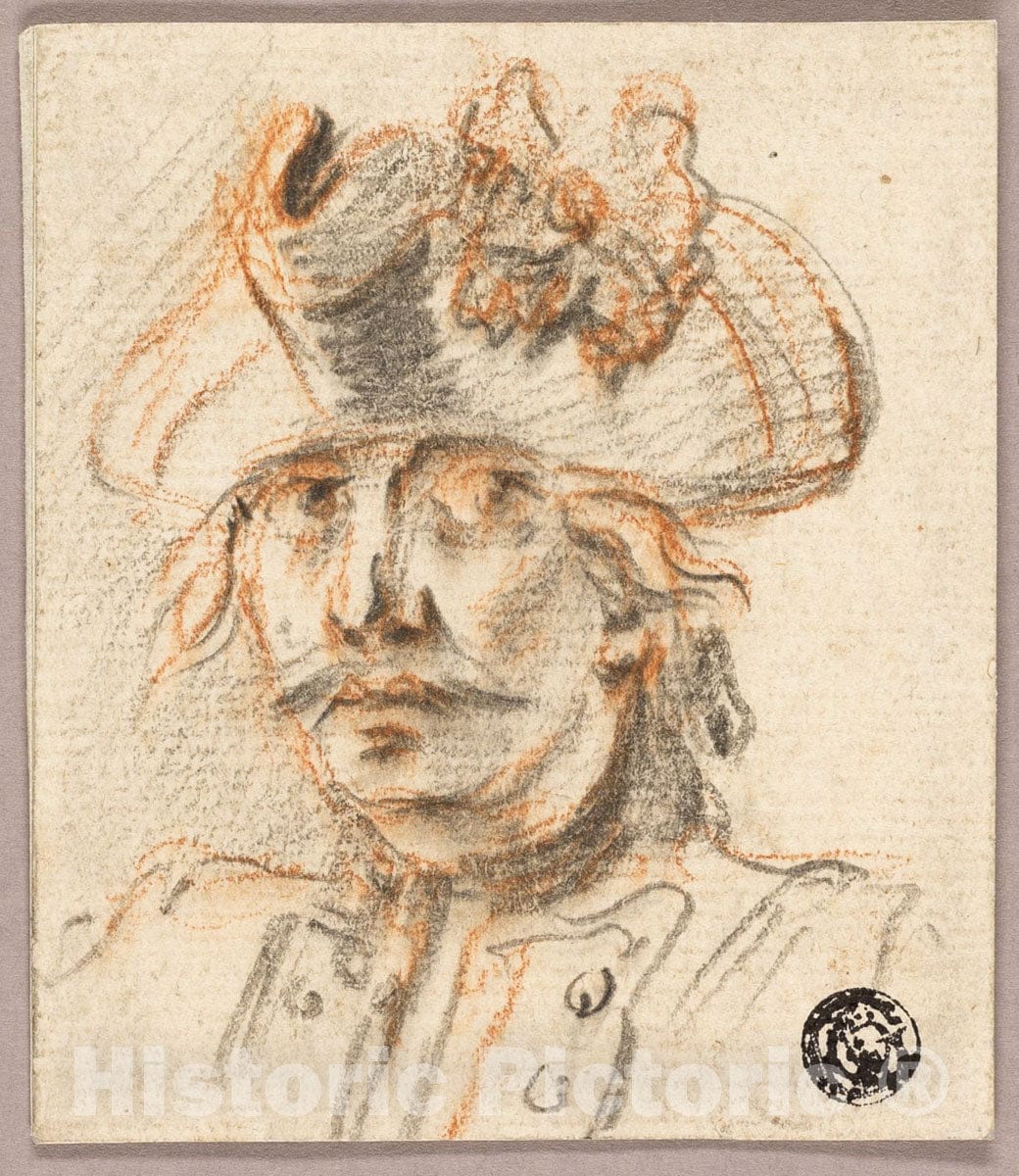 Art Print : Bust of Soldier, Charles Parrocel, c.1730, Vintage Wall Decor :