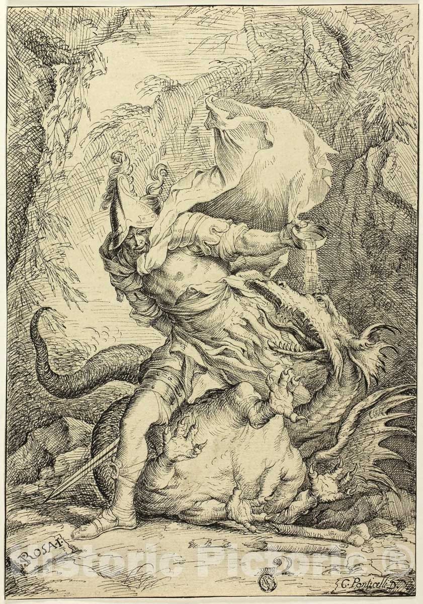 Art Print : Saint George and the Dragon, Giovanni Ponticelli, c.1866, Vintage Wall Decor :