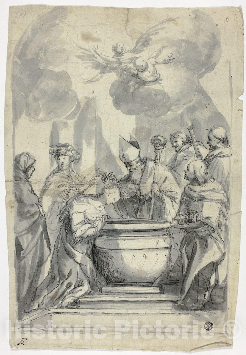 Art Print : Bishop Annointing Female Saint, Unknown artist, c 1700, Vintage Wall Decor :