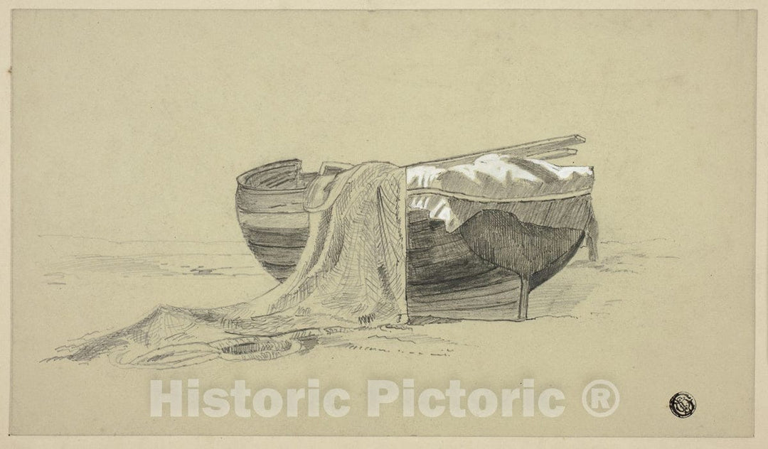 Art Print : Fishing Boat on Shore, J. K. Rutter, c 1873, Vintage Wall Decor :
