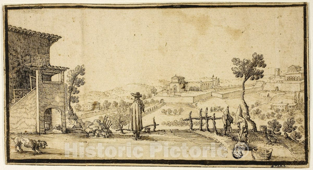 Art Print : View of San Miniato and San Francesco al Monte Outside Florence, Valerio Spada, c.1661, Vintage Wall Decor :
