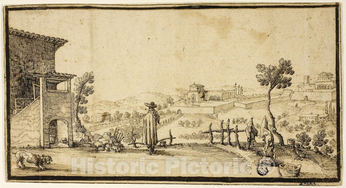 Art Print : View of San Miniato and San Francesco al Monte Outside Florence, Valerio Spada, c.1661, Vintage Wall Decor :