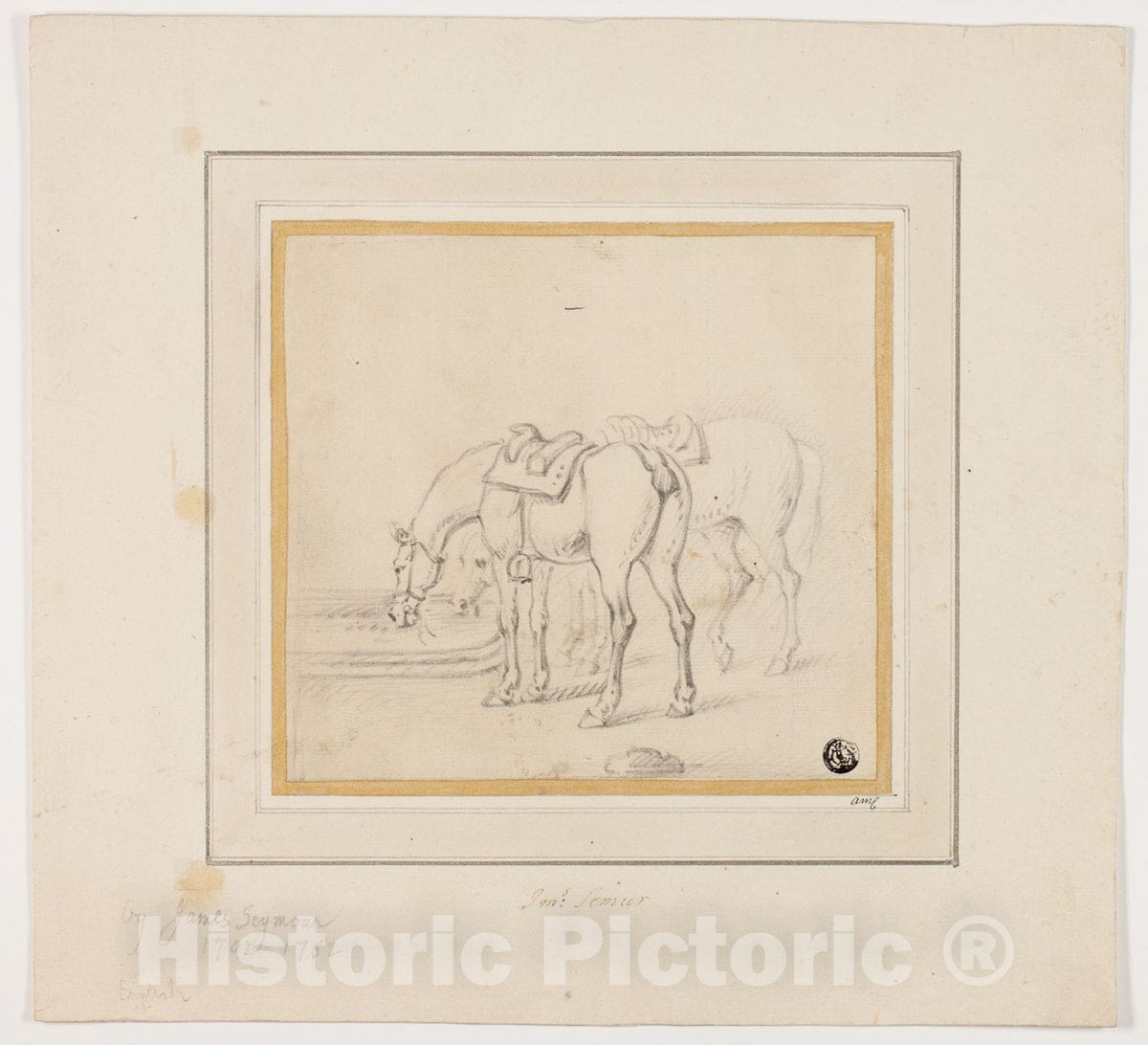 Art Print : Two Horses Drinking, James Seymour, c.1737, Vintage Wall Decor :